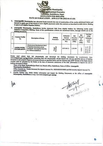 ब‍ोलपत्र आह्वान सम्बन्धी सूचना